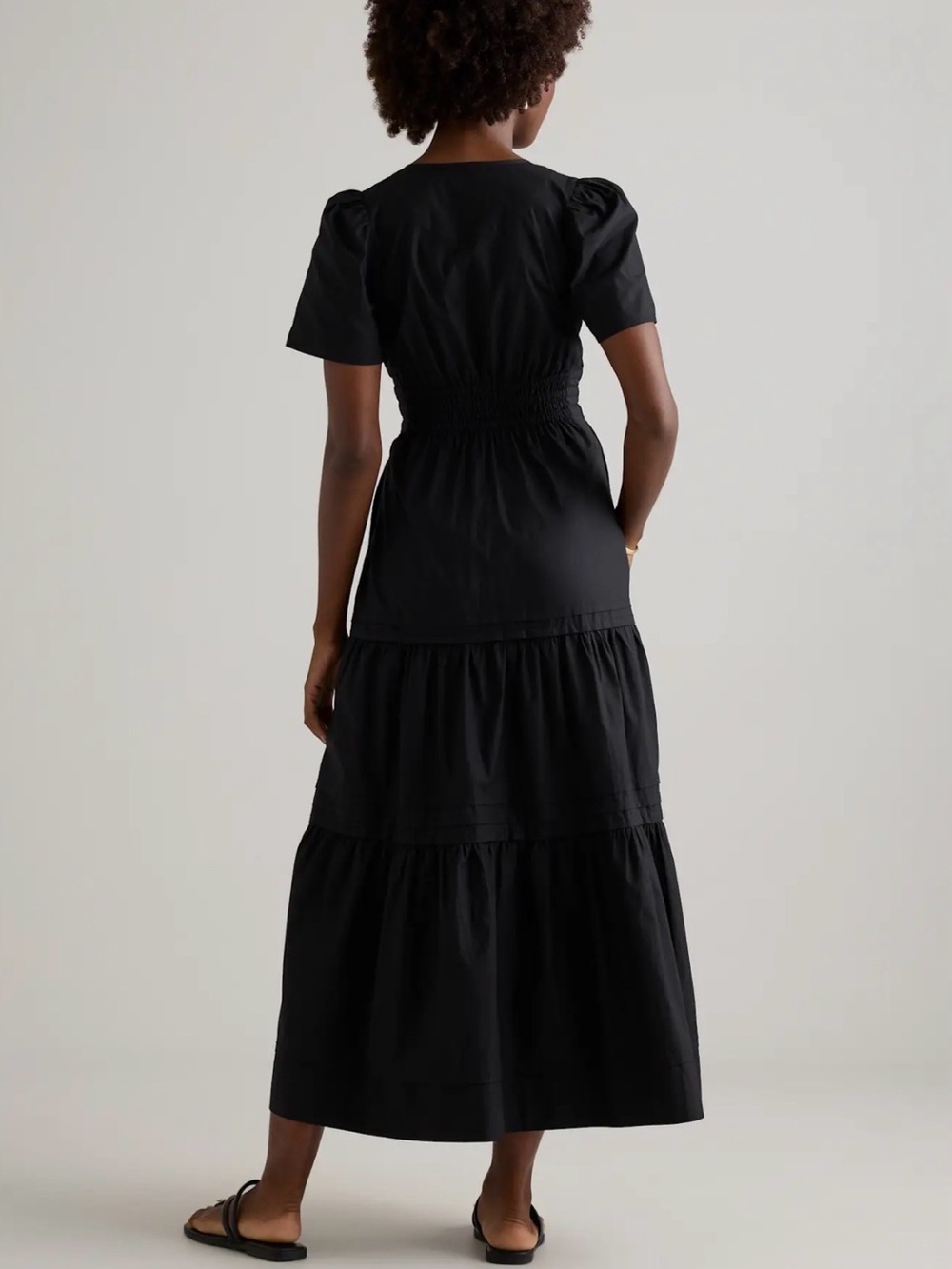 Quince 100% Organic Cotton Tiered Maxi Dress Black Current Retail $70 Small NWT - Picture 4 of 13